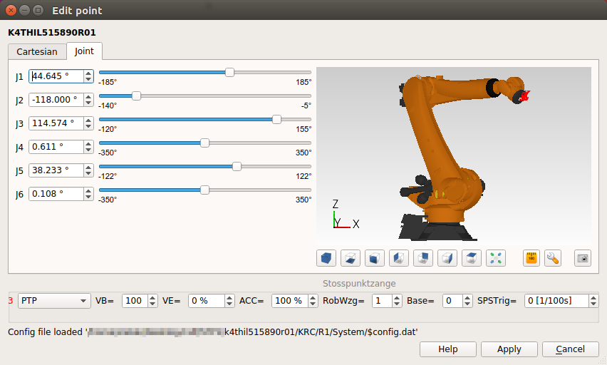 KUKA 3D viewer with the integrated point editor open